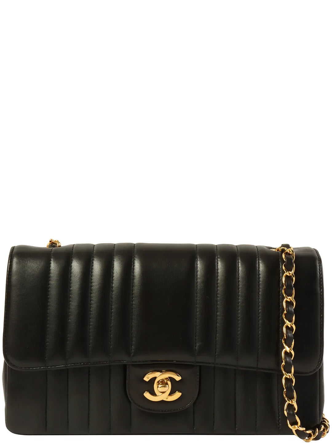 Chanel Around 1992 Made Mademoiselle Stitch Turn-Lock Chain Bag Black