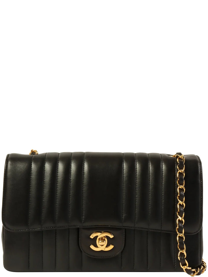 Chanel Around 1992 Made Mademoiselle Stitch Turn-Lock Chain Bag Black
