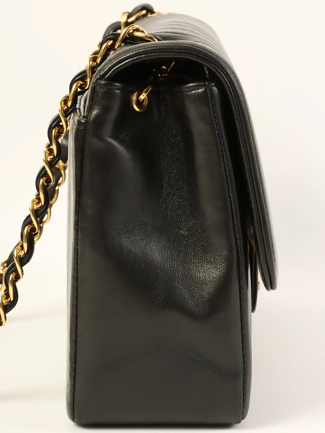Chanel Around 1992 Made Mademoiselle Stitch Turn-Lock Chain Bag Black