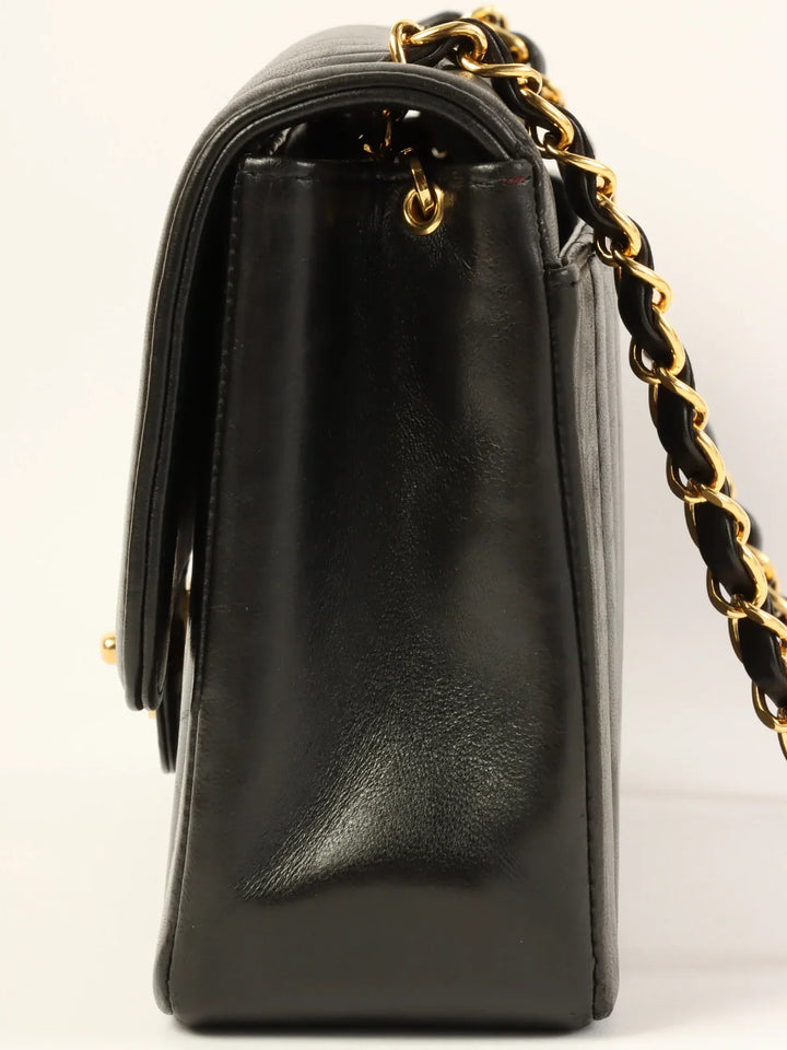 Chanel Around 1992 Made Mademoiselle Stitch Turn-Lock Chain Bag Black