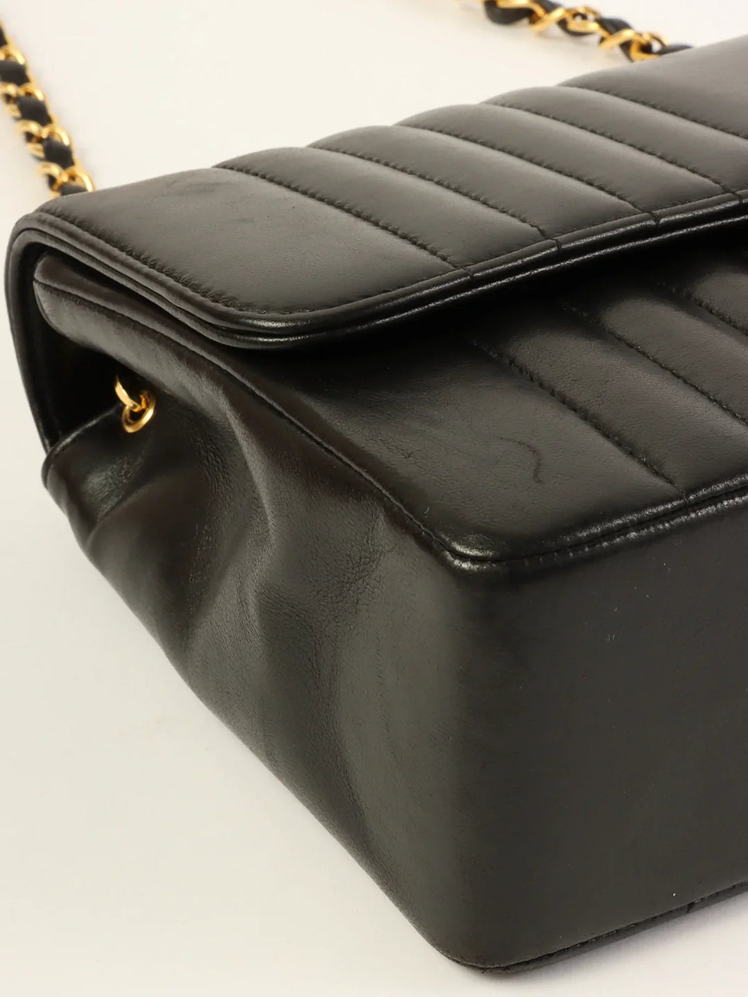 Chanel Around 1992 Made Mademoiselle Stitch Turn-Lock Chain Bag Black
