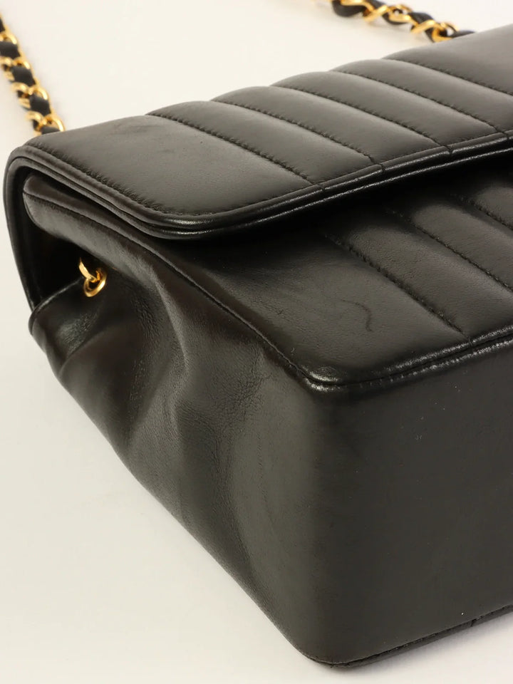 Chanel Around 1992 Made Mademoiselle Stitch Turn-Lock Chain Bag Black