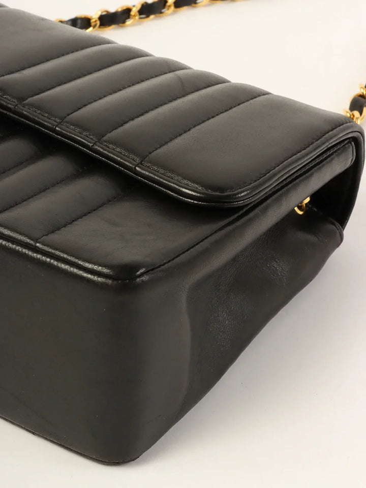 Chanel Around 1992 Made Mademoiselle Stitch Turn-Lock Chain Bag Black
