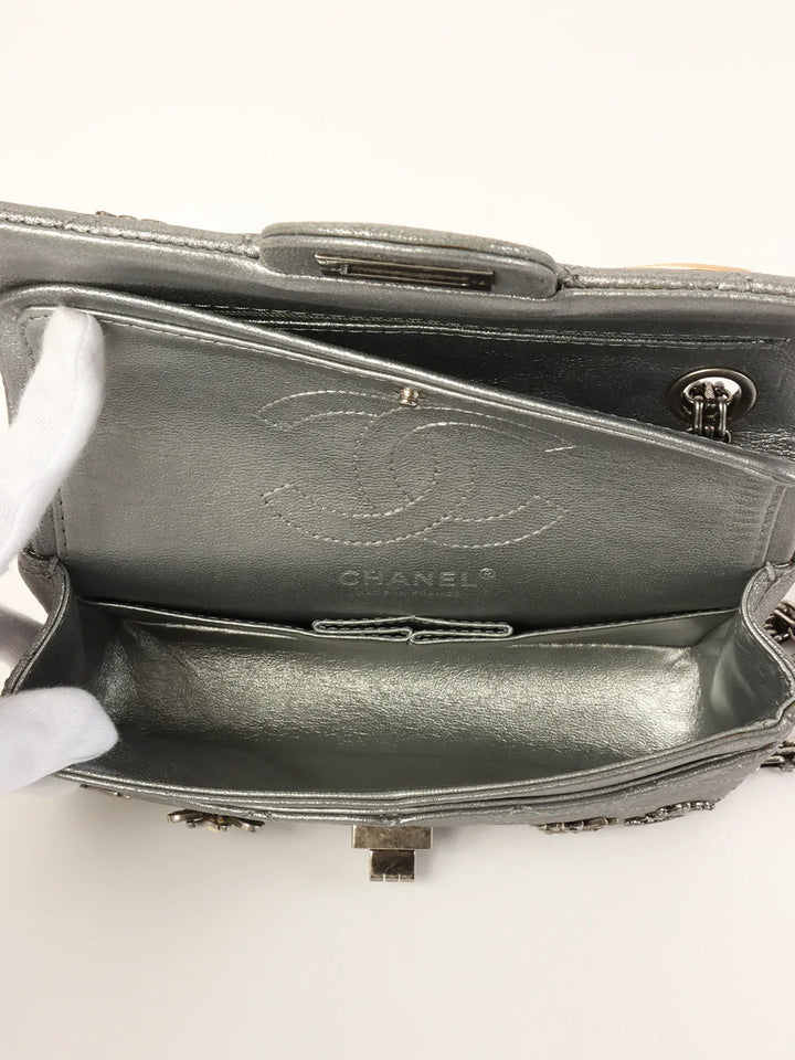 Chanel Around 2007 Made 2.55 Icon Charm Chain Bag Mini Metallic Silver