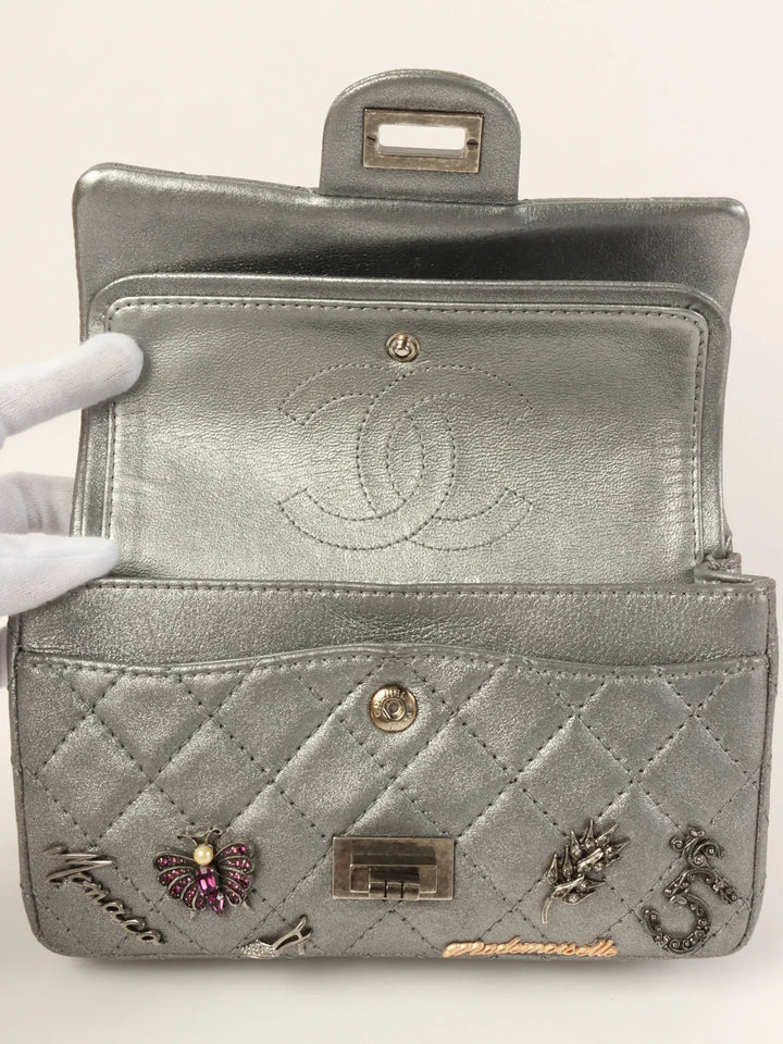 Chanel Around 2007 Made 2.55 Icon Charm Chain Bag Mini Metallic Silver