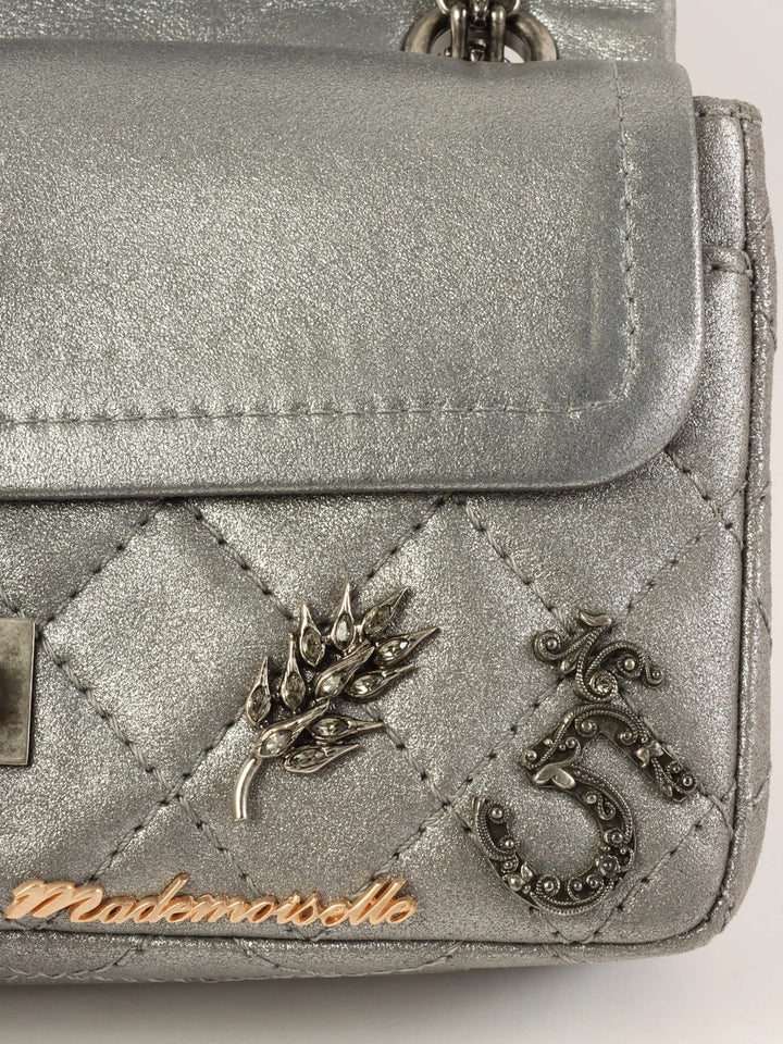 Chanel Around 2007 Made 2.55 Icon Charm Chain Bag Mini Metallic Silver