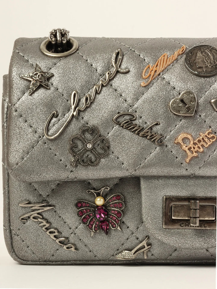 Chanel Around 2007 Made 2.55 Icon Charm Chain Bag Mini Metallic Silver