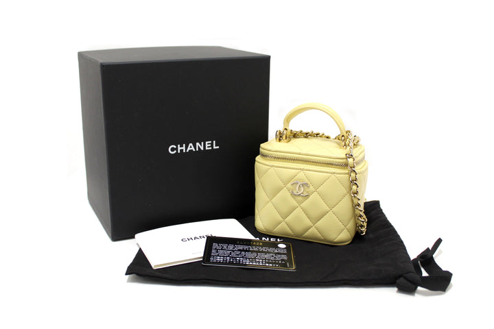 NEW  Top Quality Chanel Yellow Lambskin Top Handle Mini Vanity Case Crossbody Bag