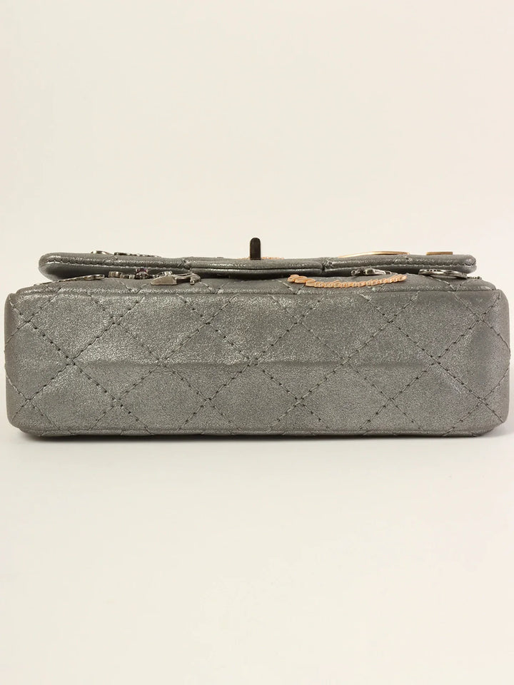 Chanel Around 2007 Made 2.55 Icon Charm Chain Bag Mini Metallic Silver