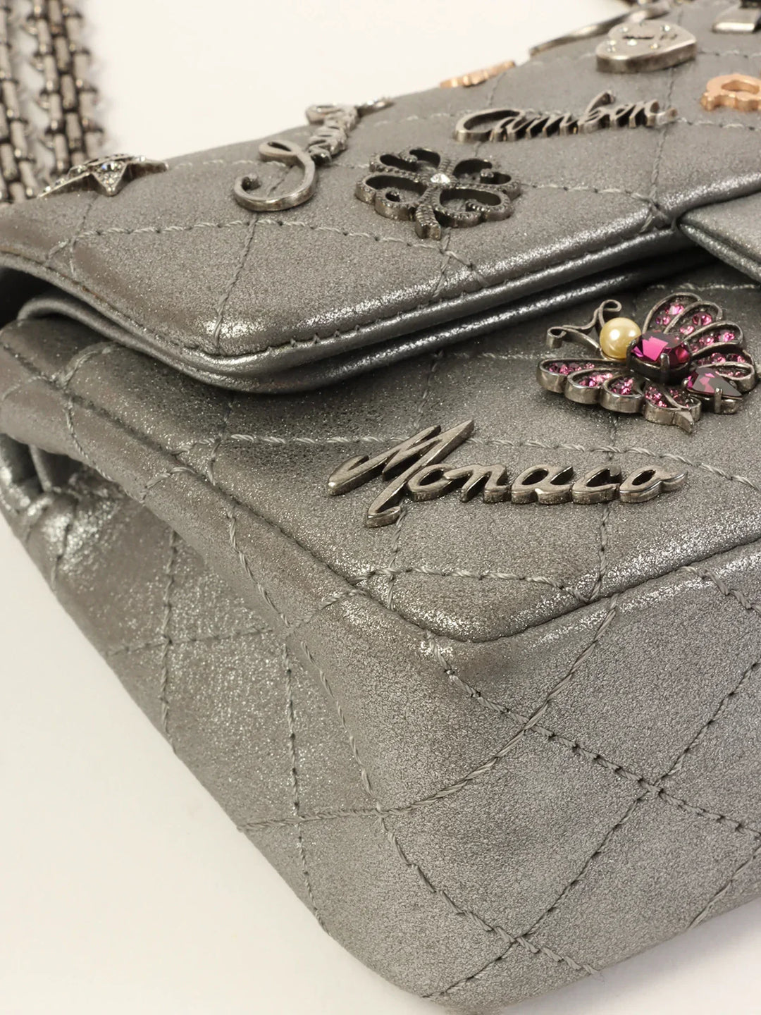 Chanel Around 2007 Made 2.55 Icon Charm Chain Bag Mini Metallic Silver