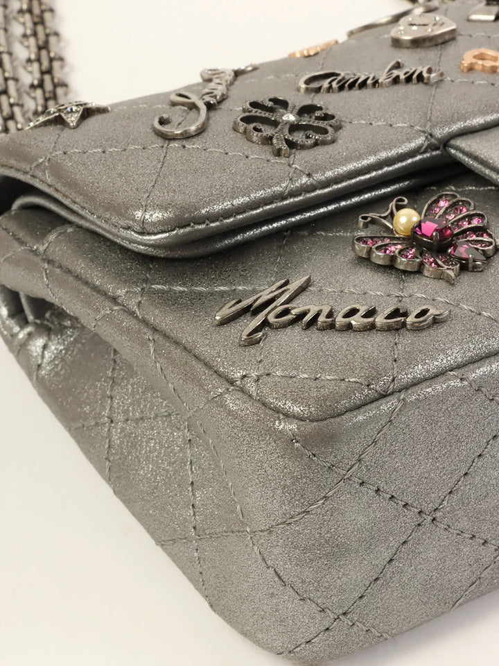 Chanel Around 2007 Made 2.55 Icon Charm Chain Bag Mini Metallic Silver