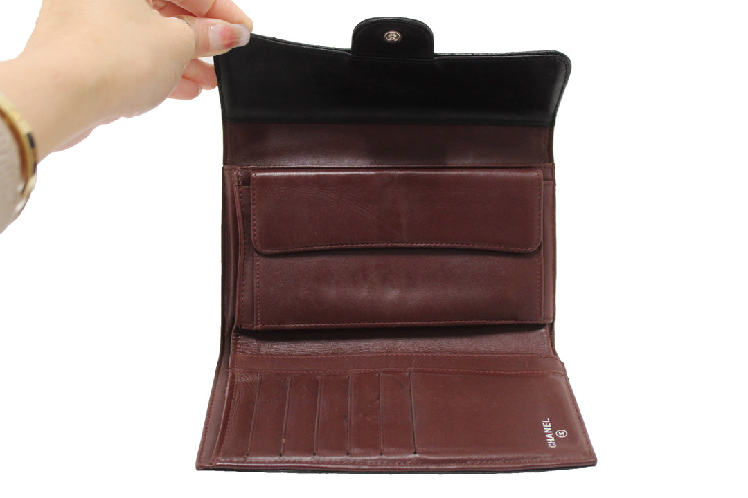 Top Quality Chanel Black Quilted Lambskin Leather Trifold Flap Wallet