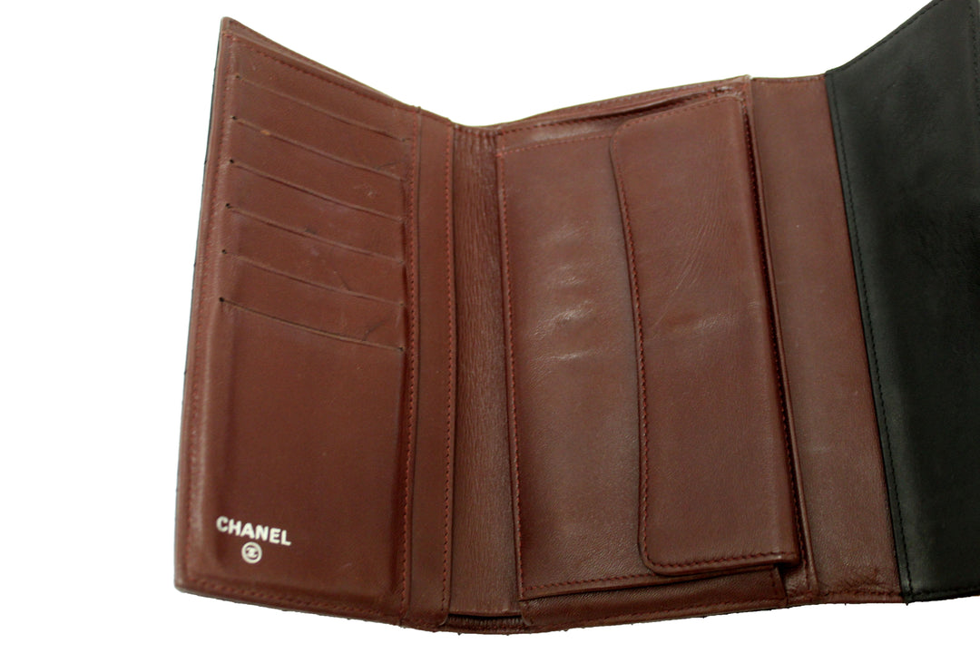 Top Quality Chanel Black Quilted Lambskin Leather Trifold Flap Wallet