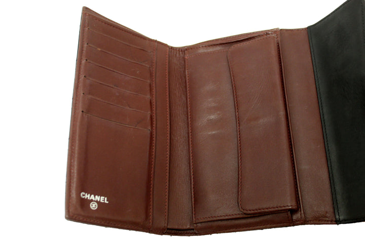 Top Quality Chanel Black Quilted Lambskin Leather Trifold Flap Wallet