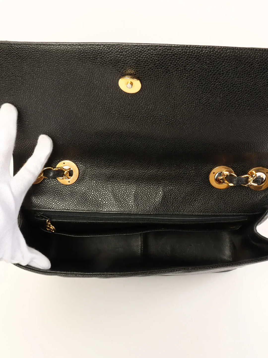 Chanel Around 1995 Made Caviar Skin Cc Mark Diagonal Stitch Chain Bag Black