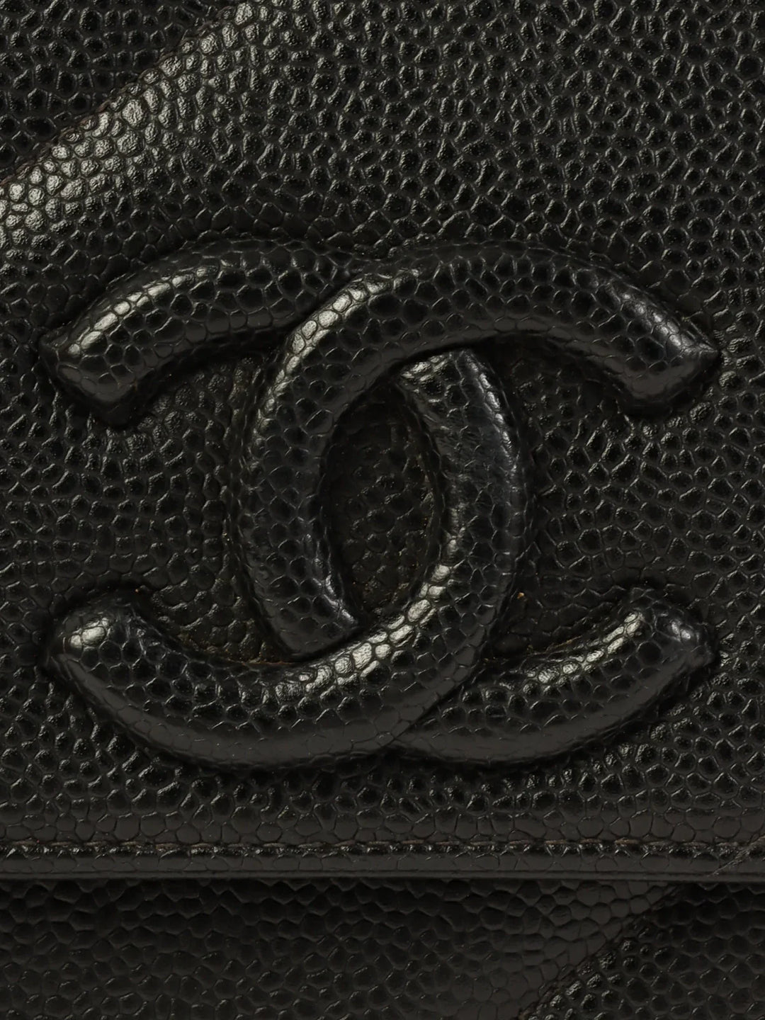 Chanel Around 1995 Made Caviar Skin Cc Mark Diagonal Stitch Chain Bag Black