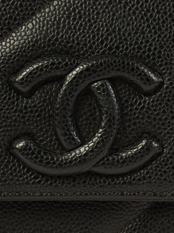 Chanel Around 1995 Made Caviar Skin Cc Mark Diagonal Stitch Chain Bag Black