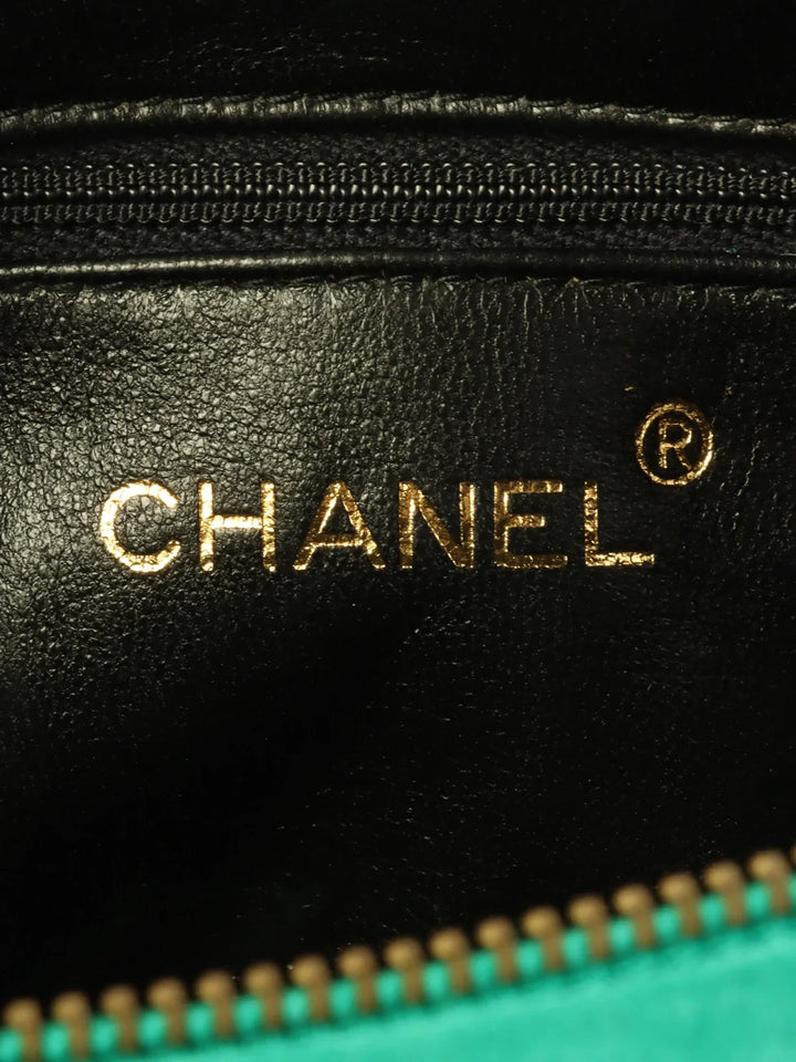 Chanel Around 1990 Made Suede Cc Mark Stitch Tassel Clutch Bag Cobalt Green