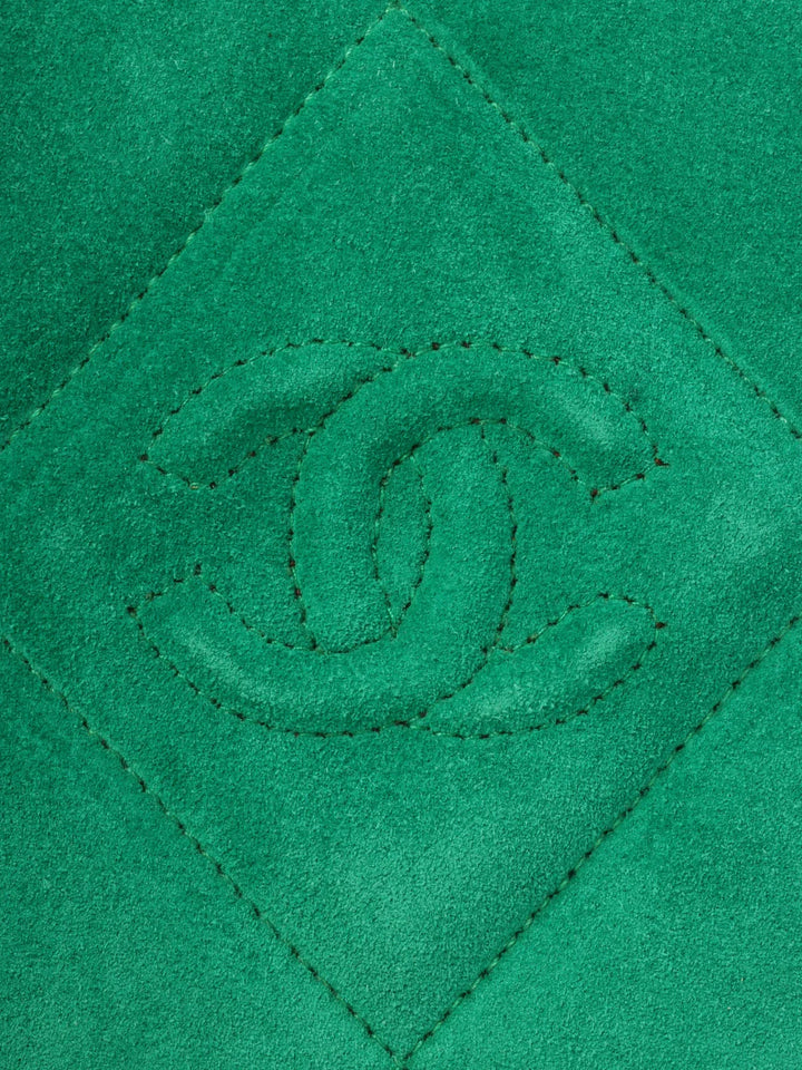 Chanel Around 1990 Made Suede Cc Mark Stitch Tassel Clutch Bag Cobalt Green