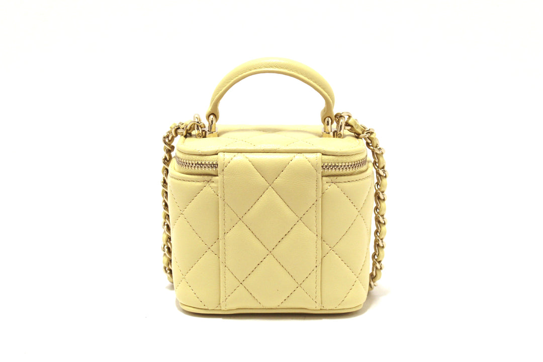 NEW  Top Quality Chanel Yellow Lambskin Top Handle Mini Vanity Case Crossbody Bag