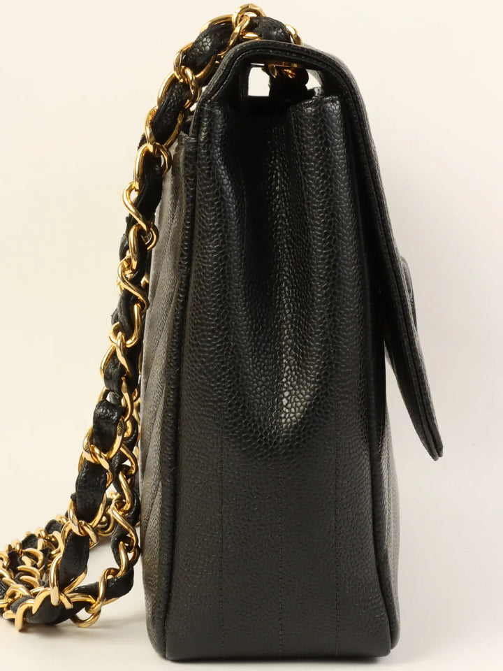 Chanel Around 1995 Made Caviar Skin Cc Mark Diagonal Stitch Chain Bag Black