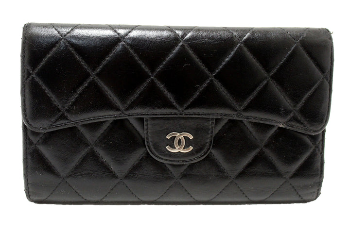 Top Quality Chanel Black Quilted Lambskin Leather Trifold Flap Wallet