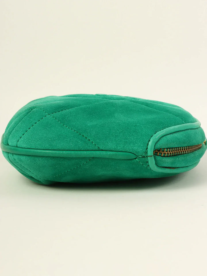 Chanel Around 1990 Made Suede Cc Mark Stitch Tassel Clutch Bag Cobalt Green