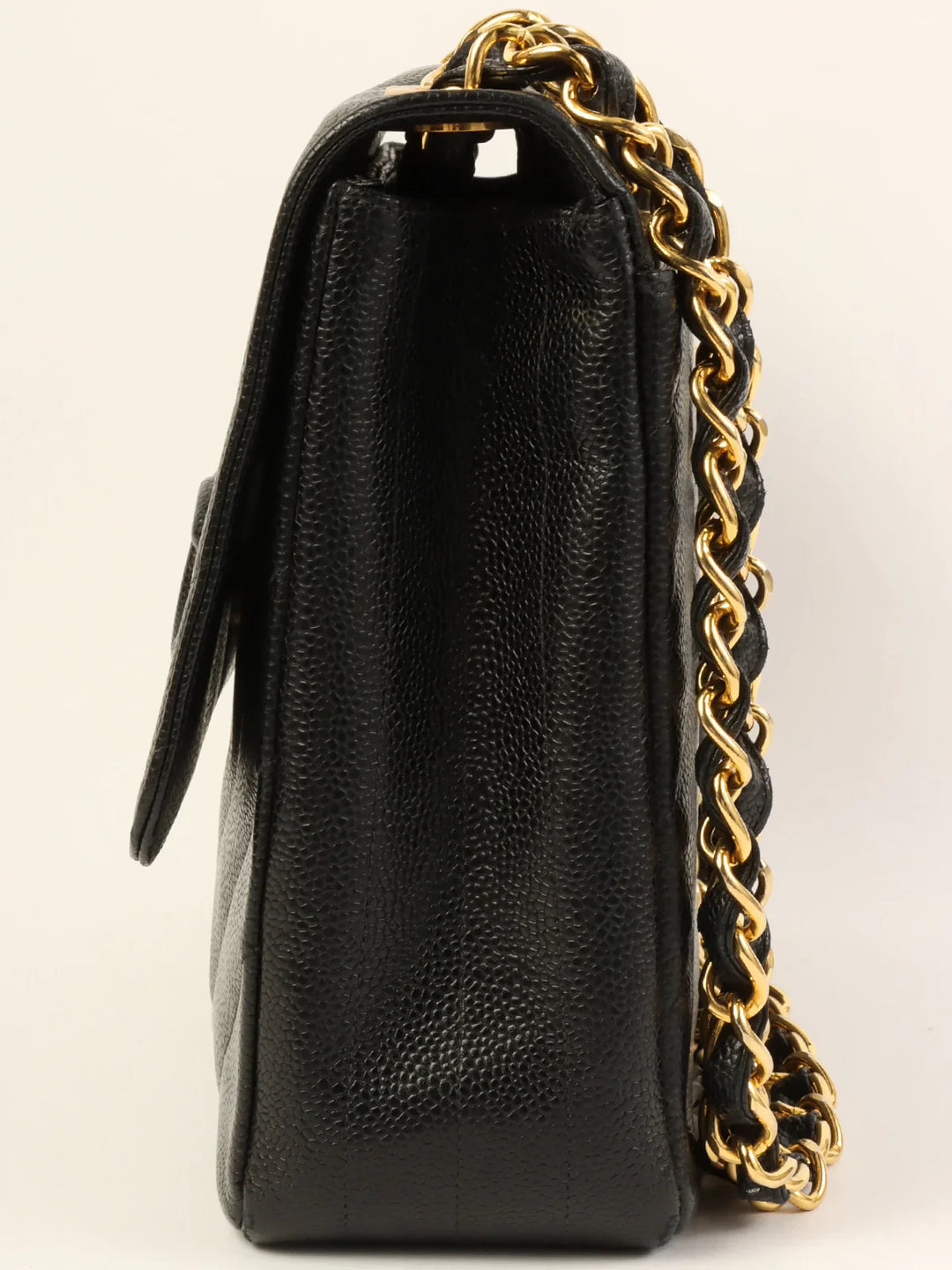 Chanel Around 1995 Made Caviar Skin Cc Mark Diagonal Stitch Chain Bag Black
