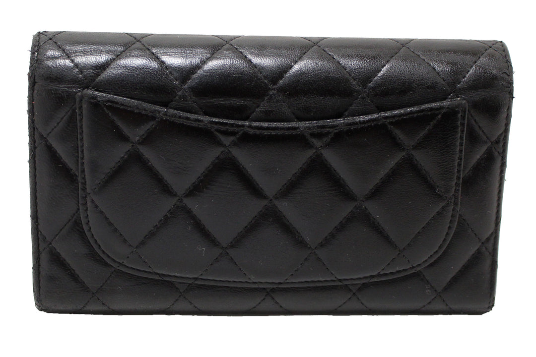Top Quality Chanel Black Quilted Lambskin Leather Trifold Flap Wallet