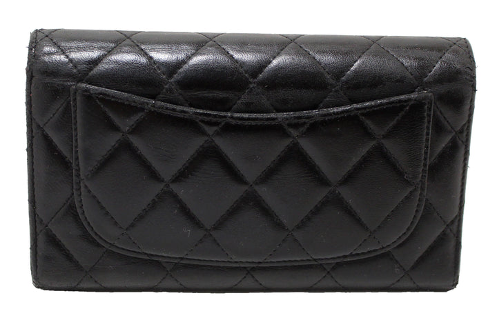 Top Quality Chanel Black Quilted Lambskin Leather Trifold Flap Wallet