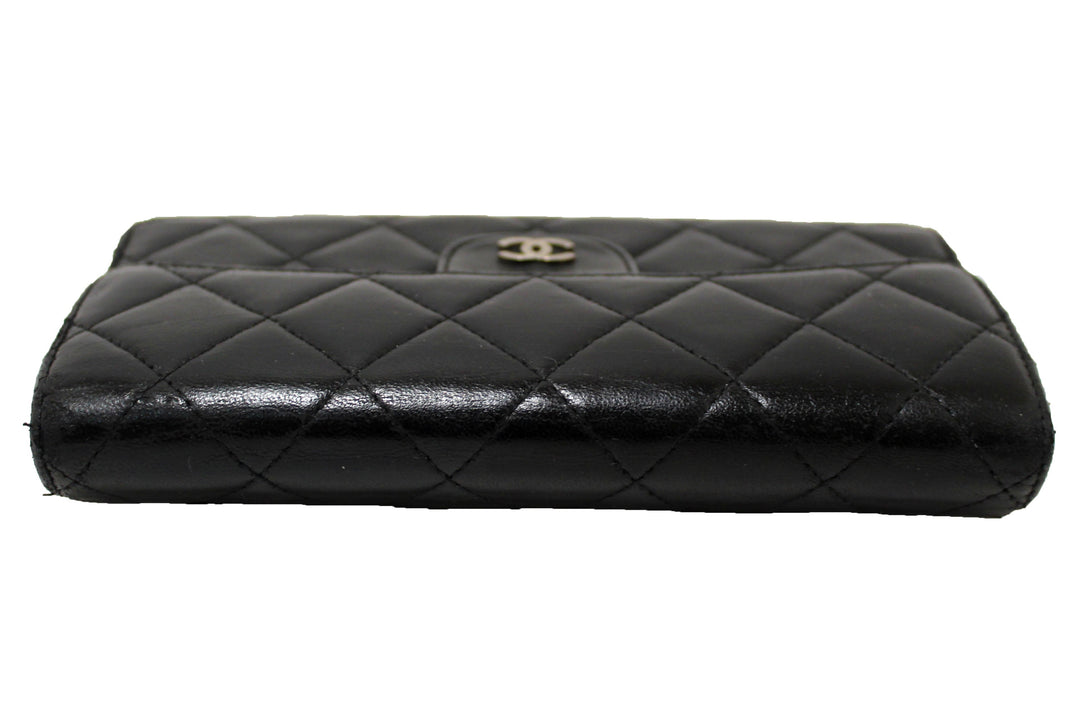 Top Quality Chanel Black Quilted Lambskin Leather Trifold Flap Wallet