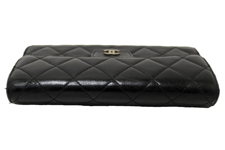 Top Quality Chanel Black Quilted Lambskin Leather Trifold Flap Wallet