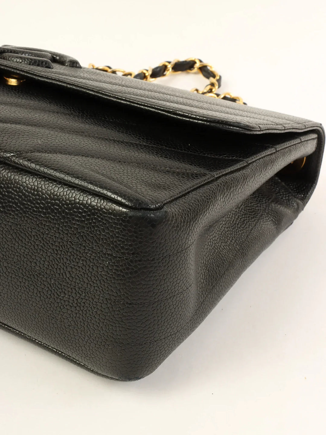 Chanel Around 1995 Made Caviar Skin Cc Mark Diagonal Stitch Chain Bag Black