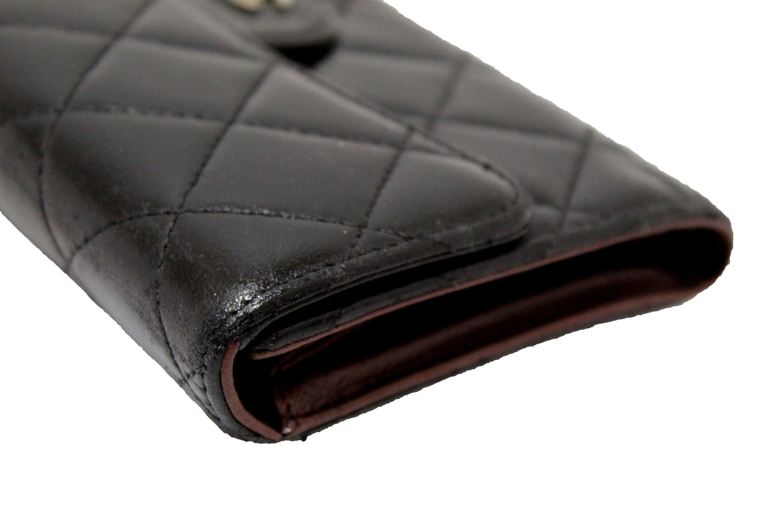 Top Quality Chanel Black Quilted Lambskin Leather Trifold Flap Wallet