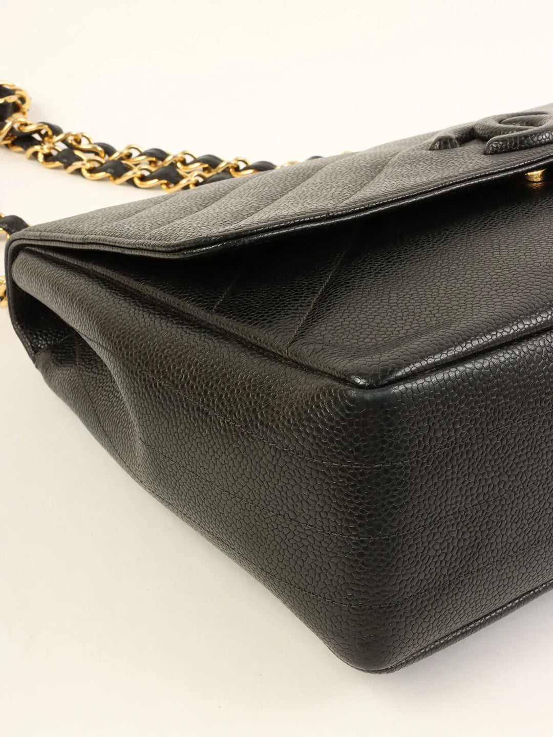 Chanel Around 1995 Made Caviar Skin Cc Mark Diagonal Stitch Chain Bag Black