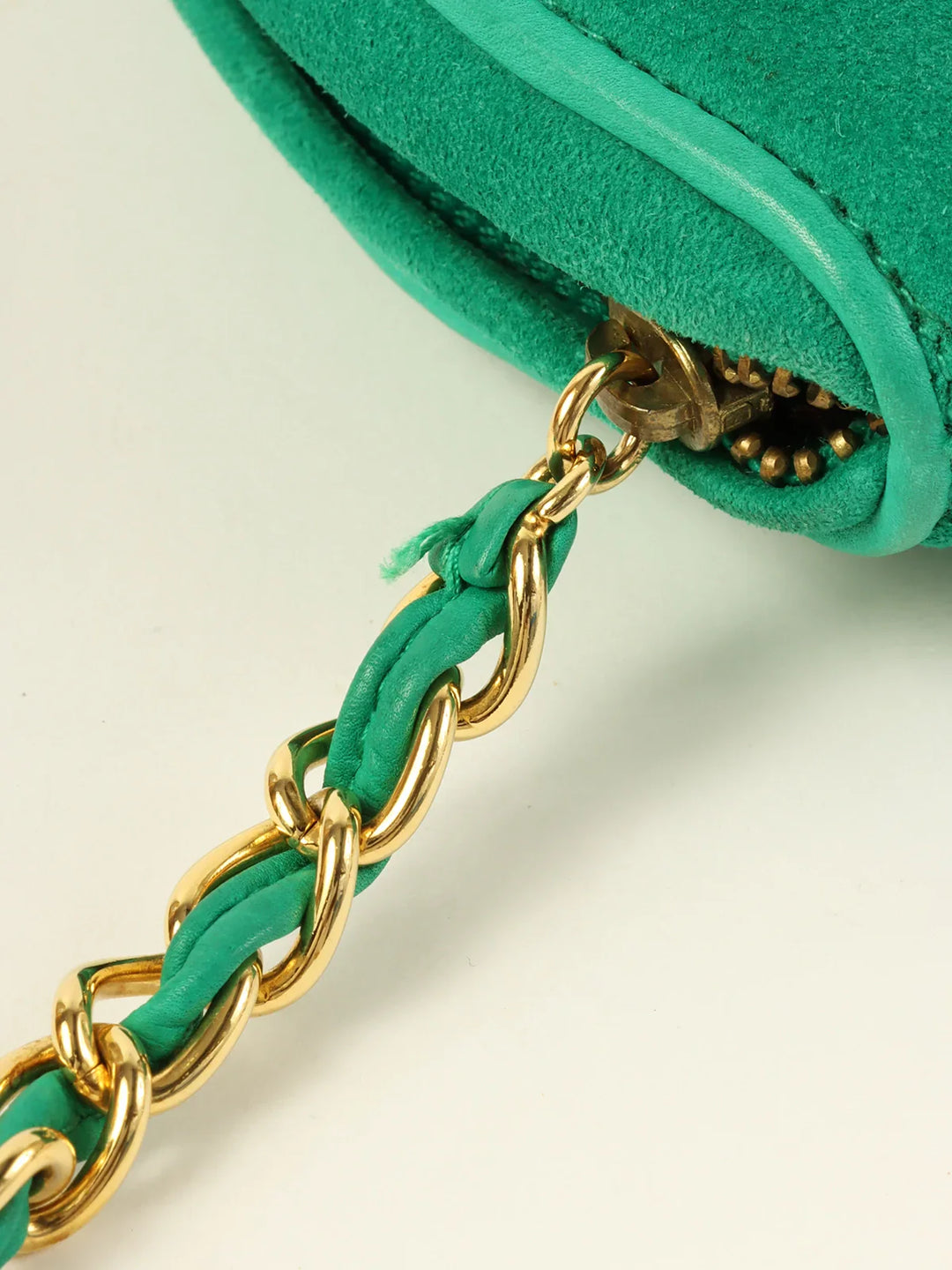Chanel Around 1990 Made Suede Cc Mark Stitch Tassel Clutch Bag Cobalt Green