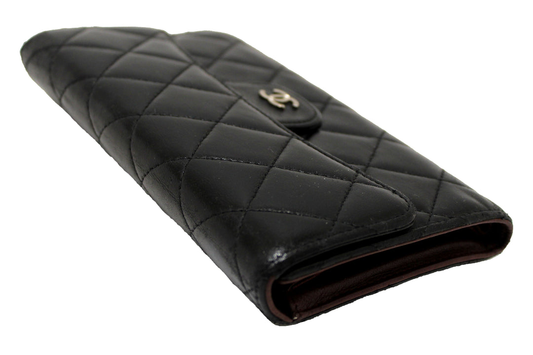 Top Quality Chanel Black Quilted Lambskin Leather Trifold Flap Wallet