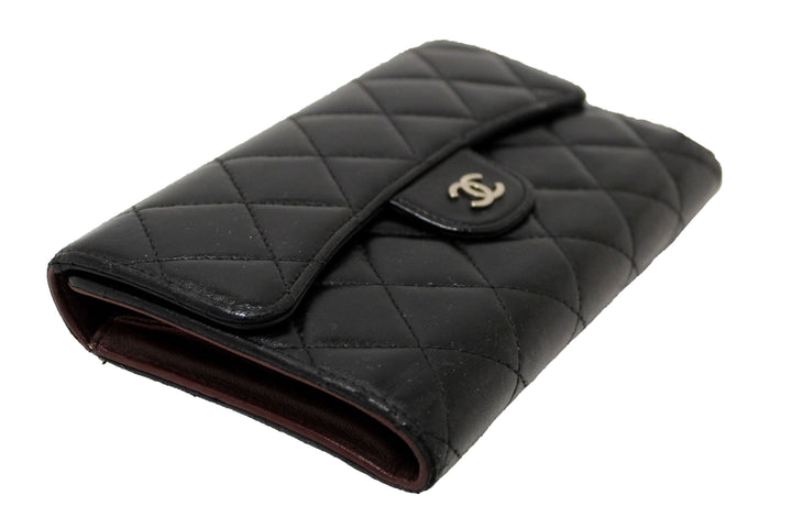 Top Quality Chanel Black Quilted Lambskin Leather Trifold Flap Wallet