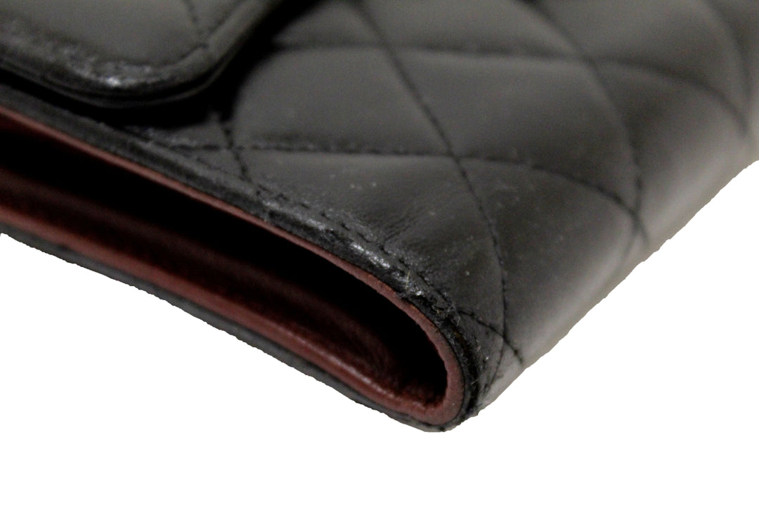 Top Quality Chanel Black Quilted Lambskin Leather Trifold Flap Wallet