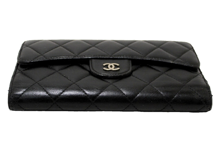 Top Quality Chanel Black Quilted Lambskin Leather Trifold Flap Wallet