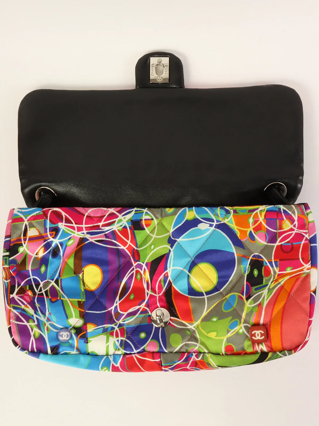 Chanel Around 2007 Made Silk Satin Turn-Lock Chain Bag Multi