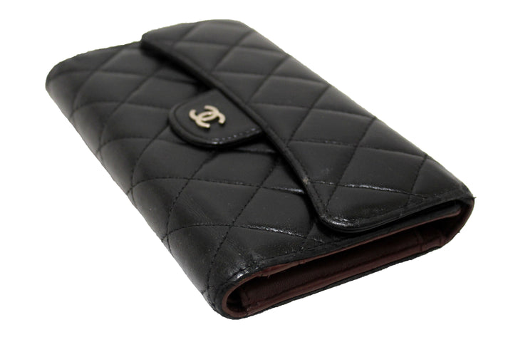 Top Quality Chanel Black Quilted Lambskin Leather Trifold Flap Wallet