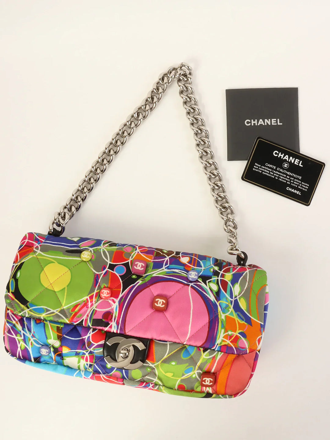 Chanel Around 2007 Made Silk Satin Turn-Lock Chain Bag Multi