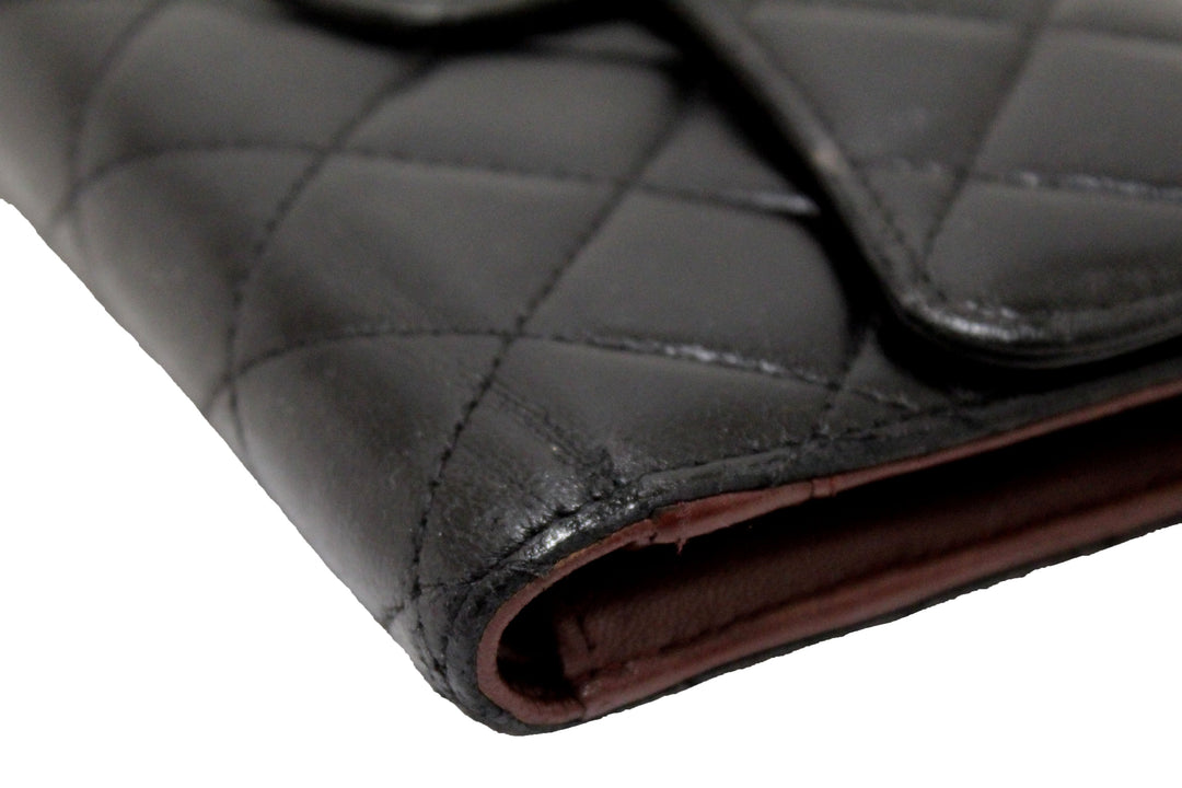Top Quality Chanel Black Quilted Lambskin Leather Trifold Flap Wallet