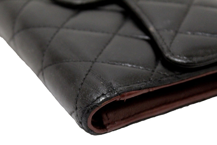 Top Quality Chanel Black Quilted Lambskin Leather Trifold Flap Wallet