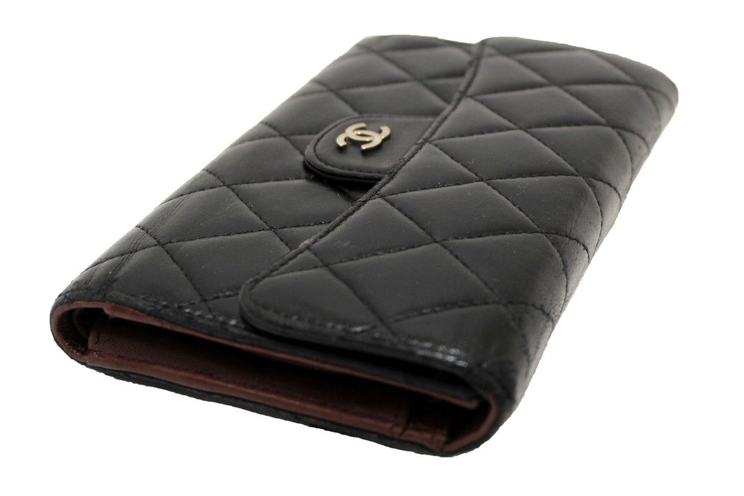 Top Quality Chanel Black Quilted Lambskin Leather Trifold Flap Wallet