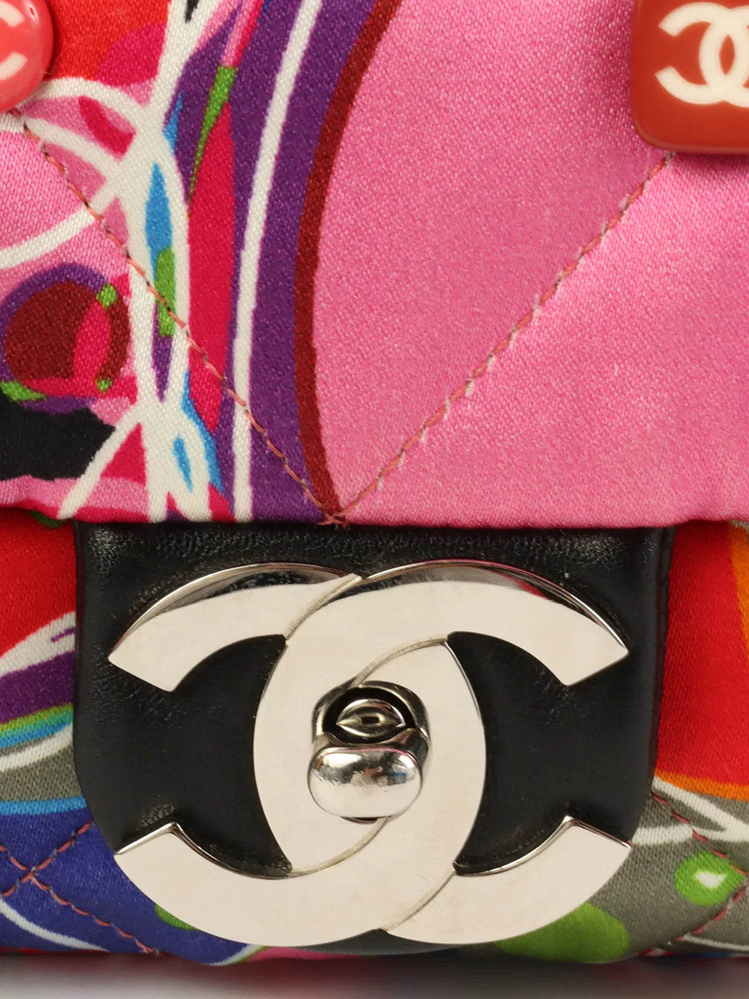 Chanel Around 2007 Made Silk Satin Turn-Lock Chain Bag Multi