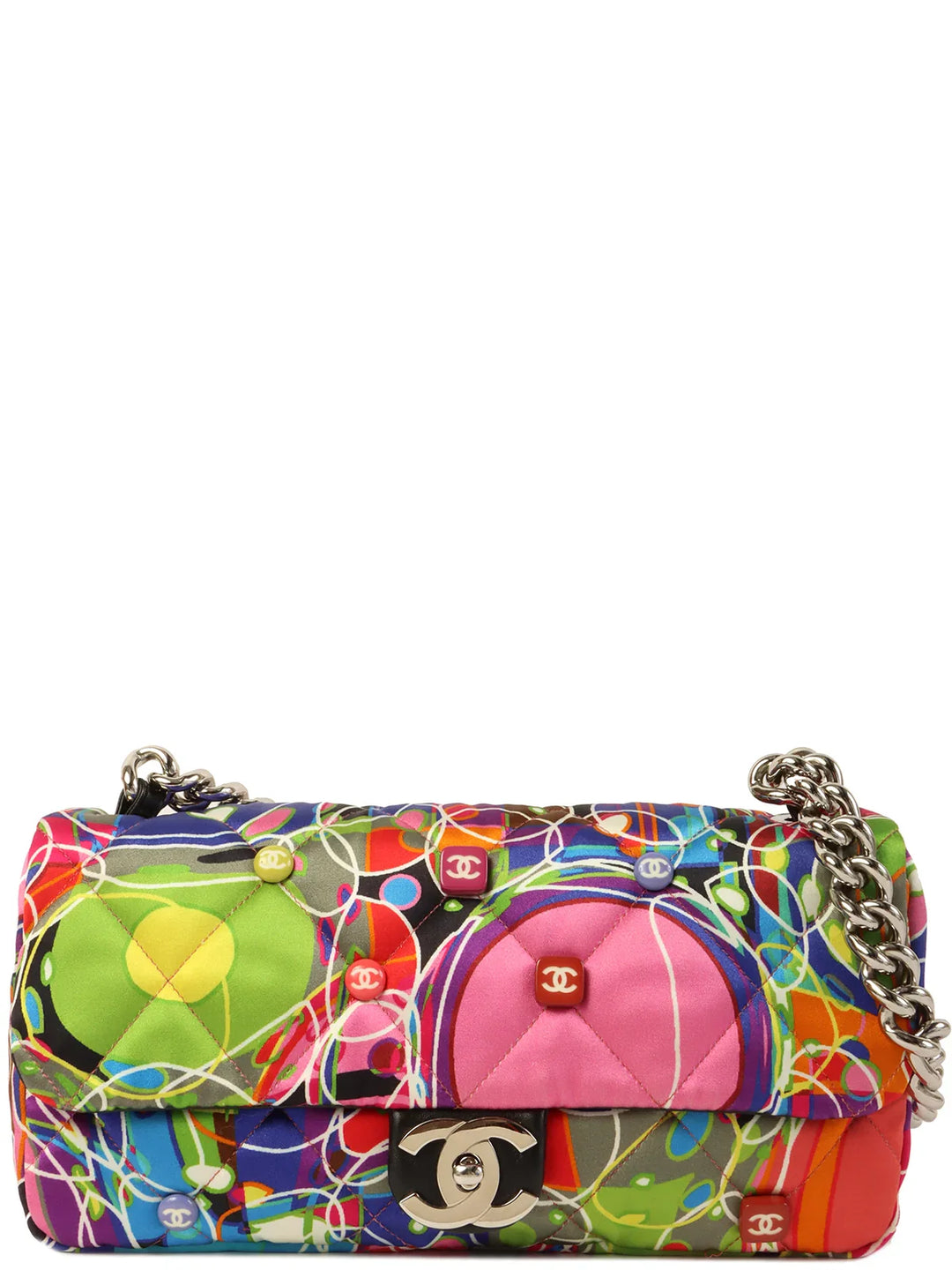 Chanel Around 2007 Made Silk Satin Turn-Lock Chain Bag Multi