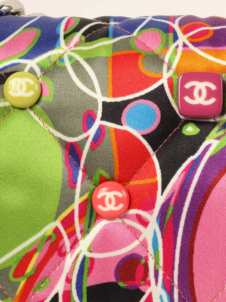Chanel Around 2007 Made Silk Satin Turn-Lock Chain Bag Multi