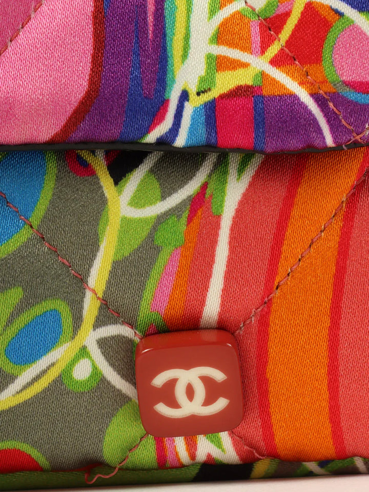 Chanel Around 2007 Made Silk Satin Turn-Lock Chain Bag Multi